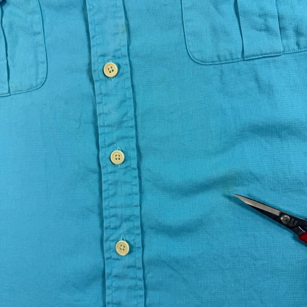 Vintage Polo Ralph Lauren Mens 2XB Blue Linen Cotton Short Sleeve Button Pockets